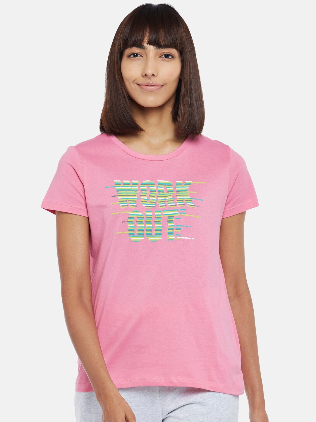

Ajile by Pantaloons Women Pink Typography Printed Cotton T-shirt