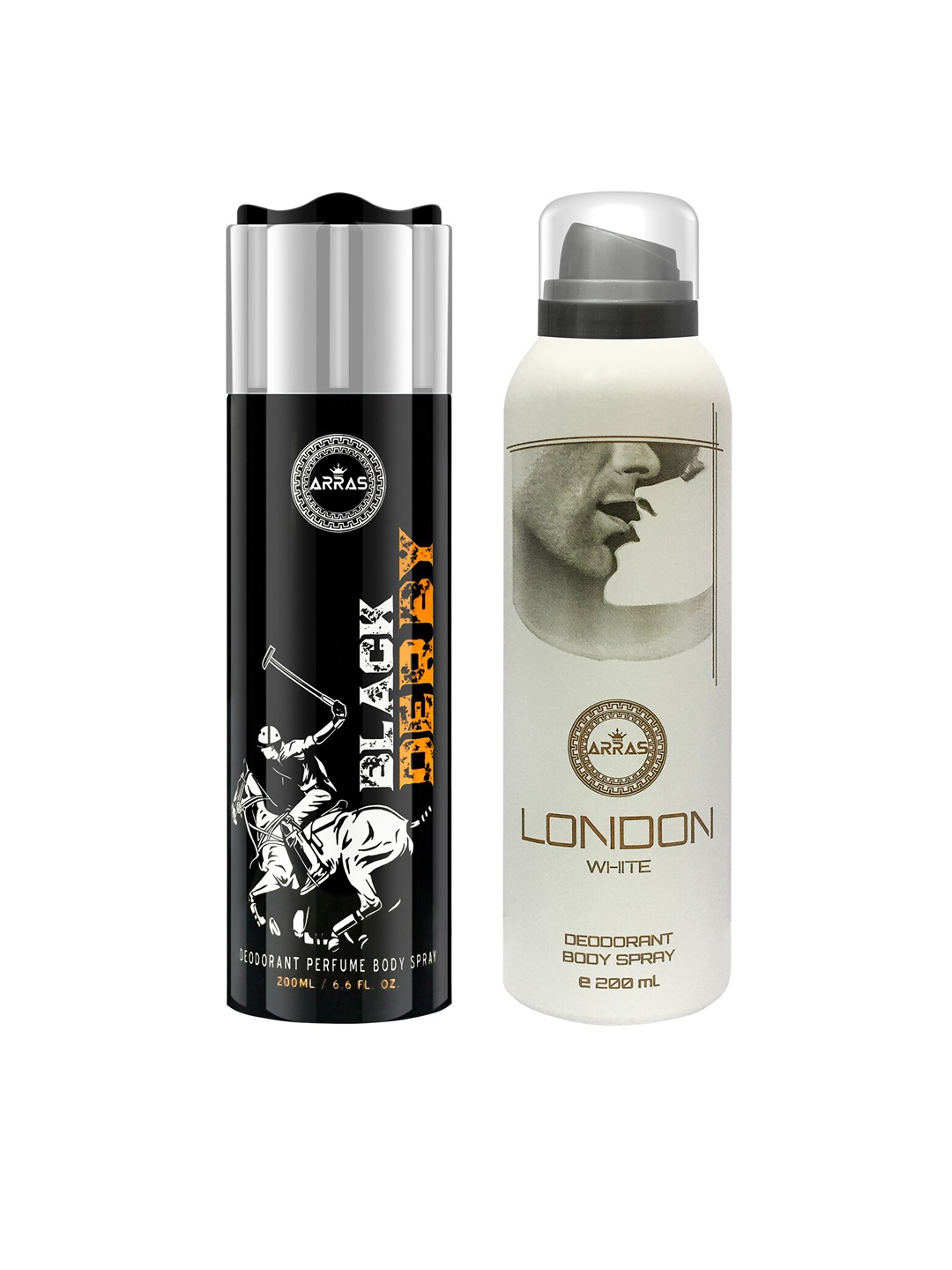 

Arras Set Of 2 Black Derbry & London White Deodorant Body Sprays