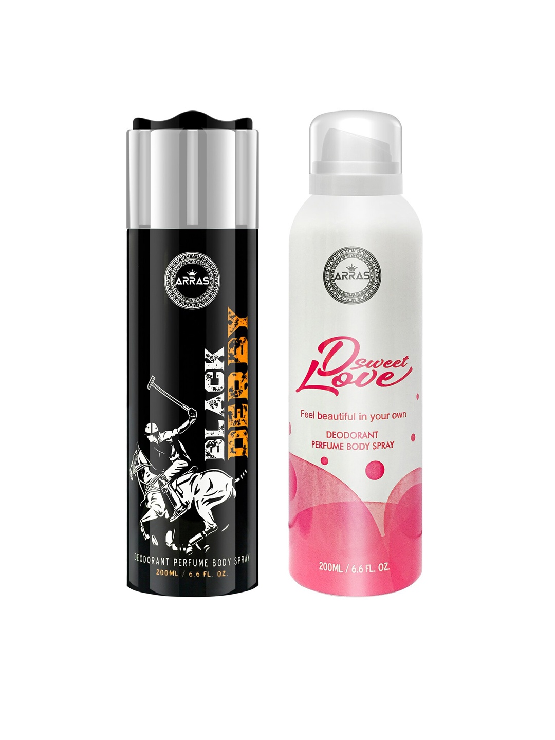

Arras Set Of 2 Black Derbry & D Sweet Love Pink Deodorant Body Sprays