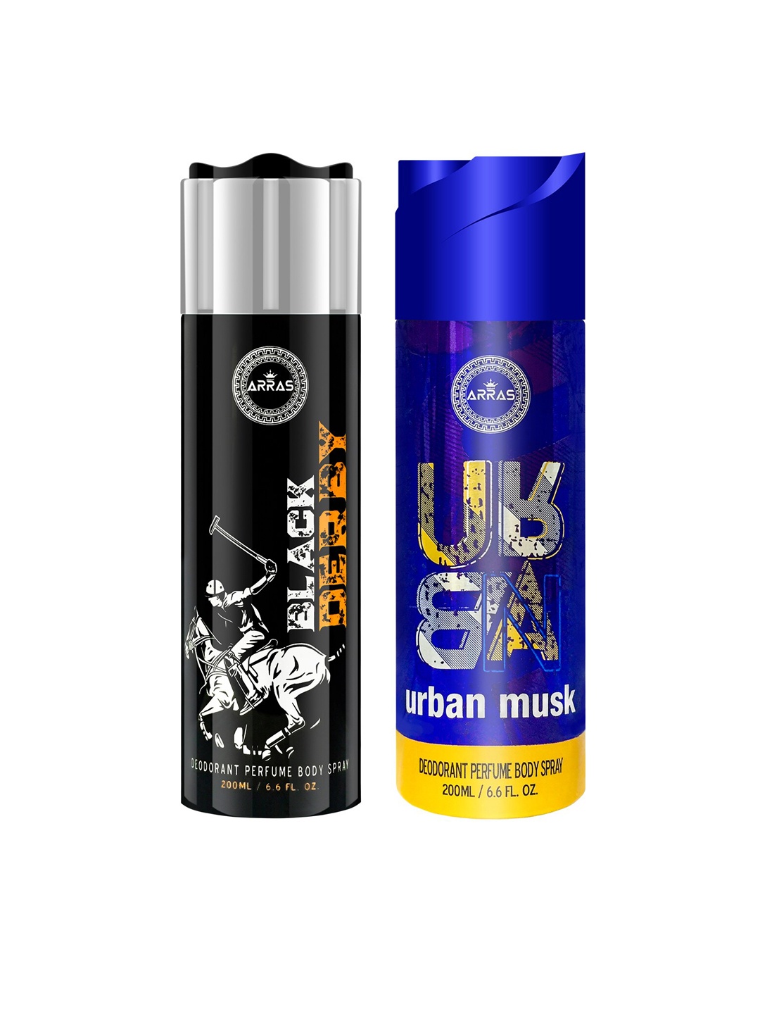 

Arras Set Of 2 Black Derby & Urban Musk Deodorant Body Spray 400ml