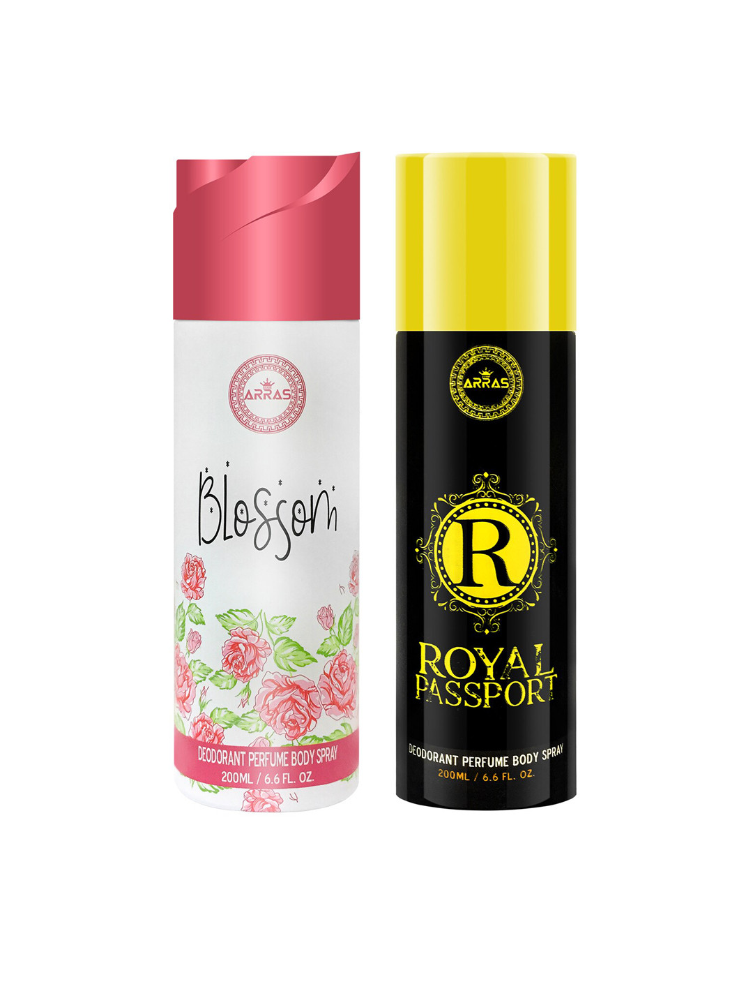 

Arras Blossom & Royal Passport Deodorant Body Spray Combo, 400 ml, Transparent