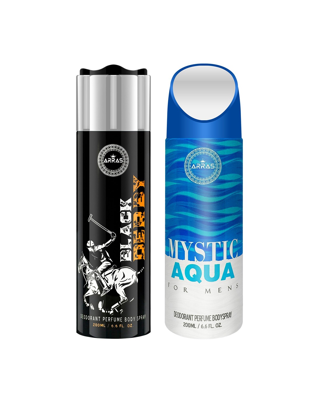 

Arras Unisex Set Of 2 Derby & Mystic Aqua Deodorant Body Spray 200ml, Black