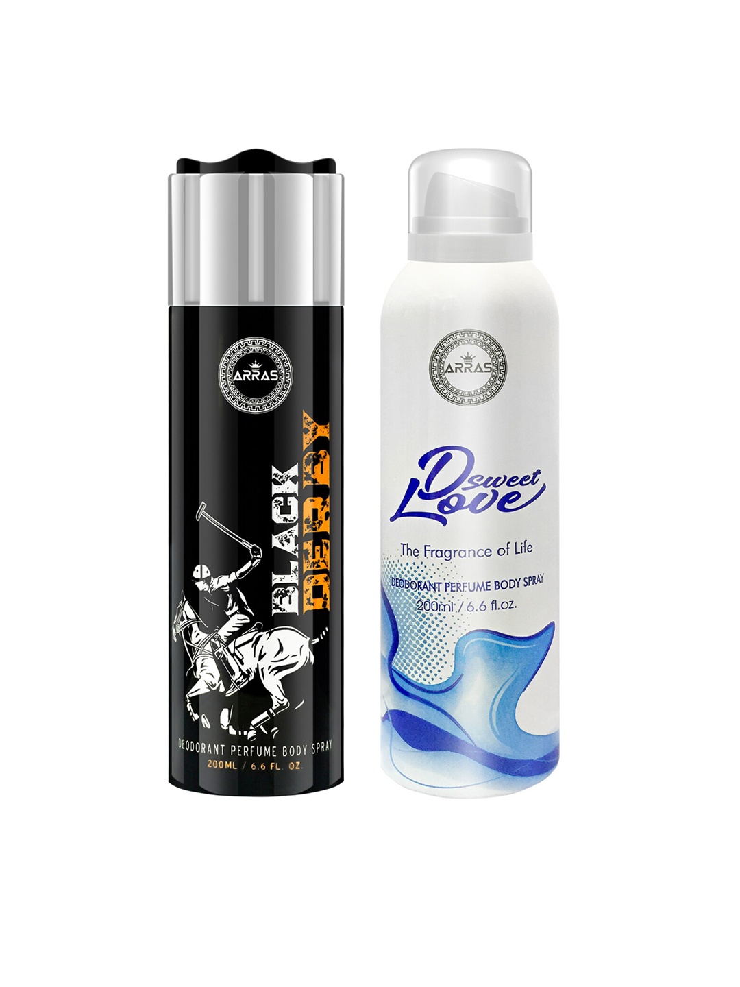 

Arras Set Of 2 Derby & D Sweet Love Blue Deodorant Body Spray 200ml, Black
