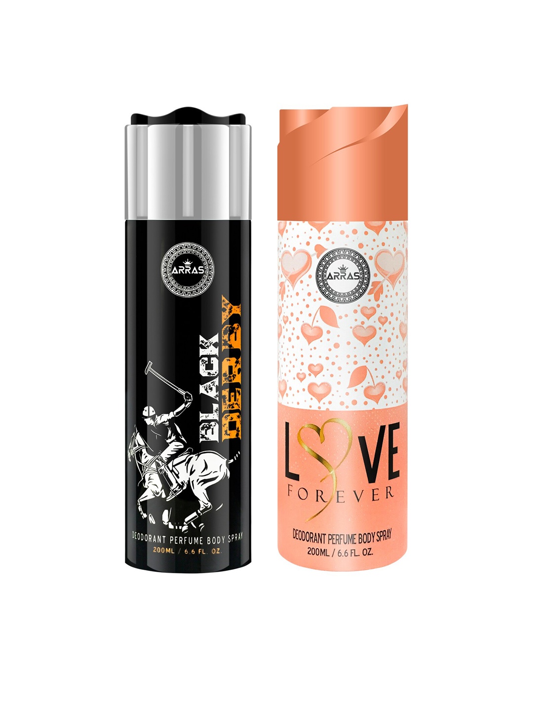 

Arras Unisex Set Of 2 Derby & Love Forever Deodorant Body Spray 200ml, Black