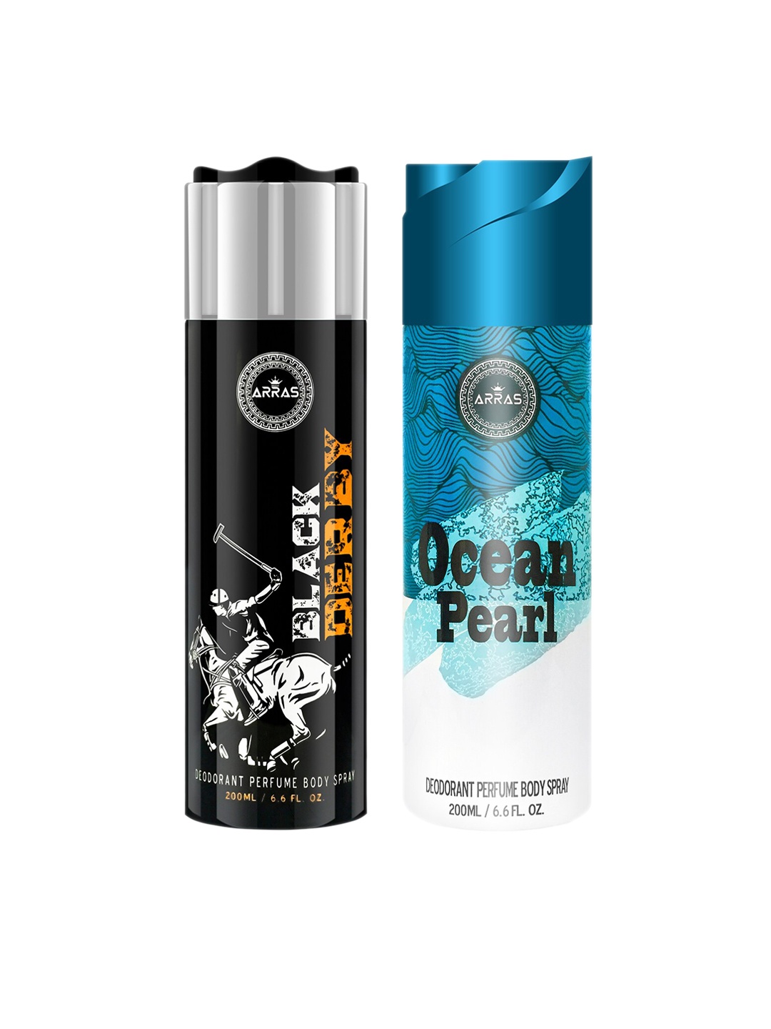 

Arras Black Derbry & Ocean Pearl Deodorant Body Spray Combo, 400ml, Transparent