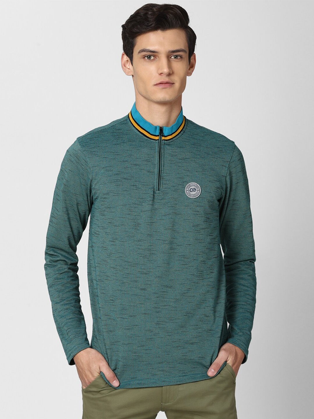 

Peter England Casuals Men Blue High Neck Slim Fit T-shirt