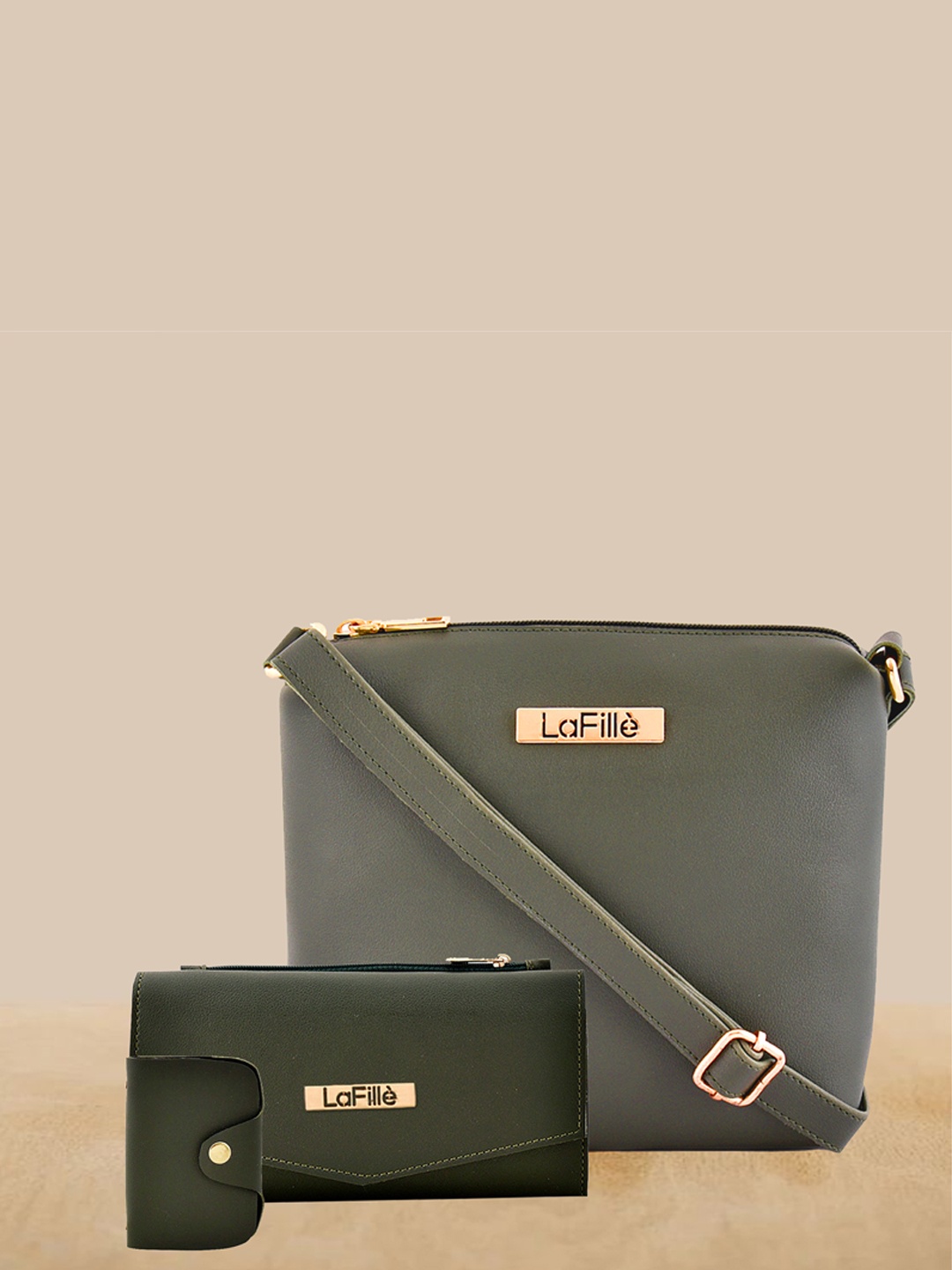 

LaFille Green Structured Sling Bag With Wallet & Card Holder