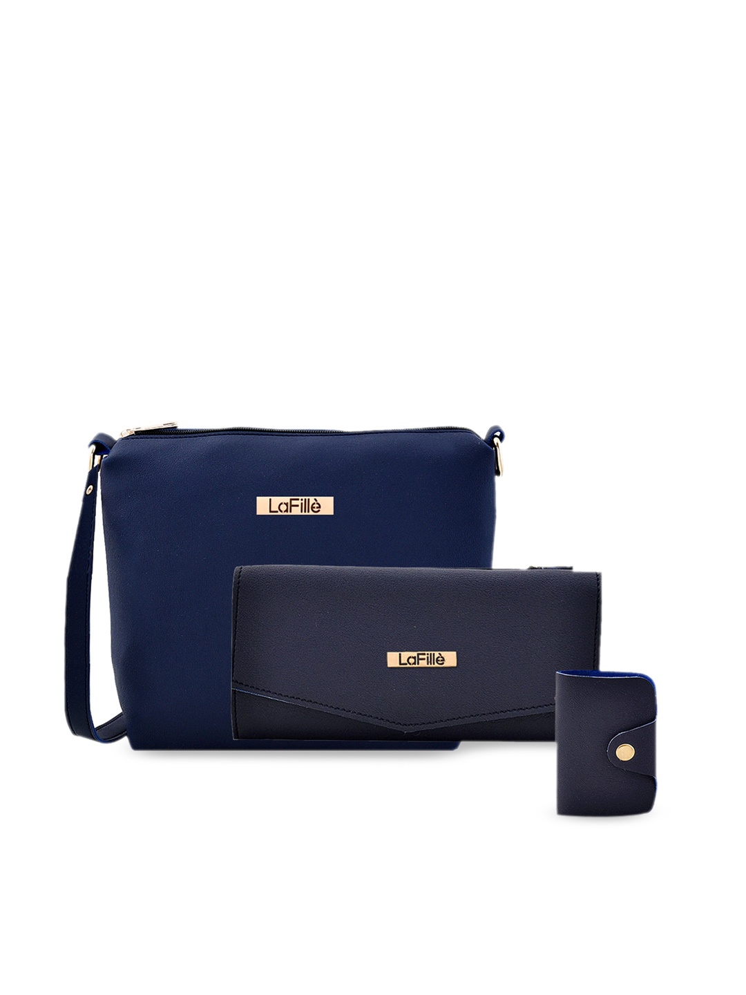 

LaFille Navy Blue Structured Sling Bag With Wallet & Card Holder
