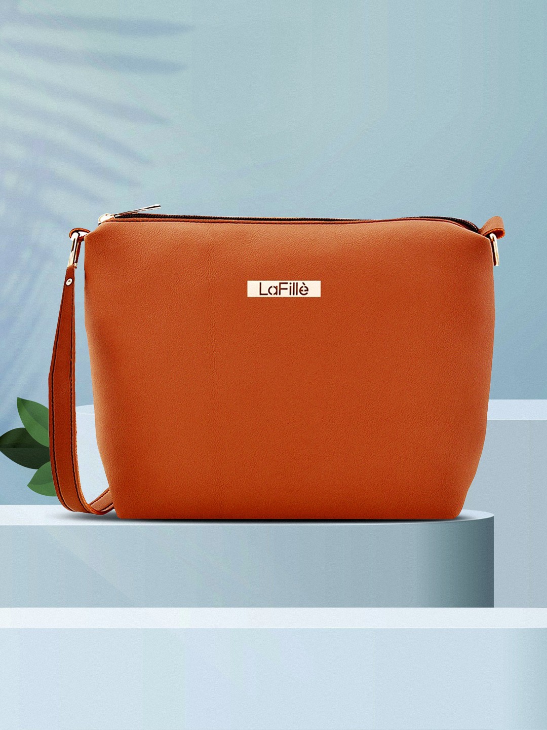 

LaFille Tan Brown Structured Sling Bag