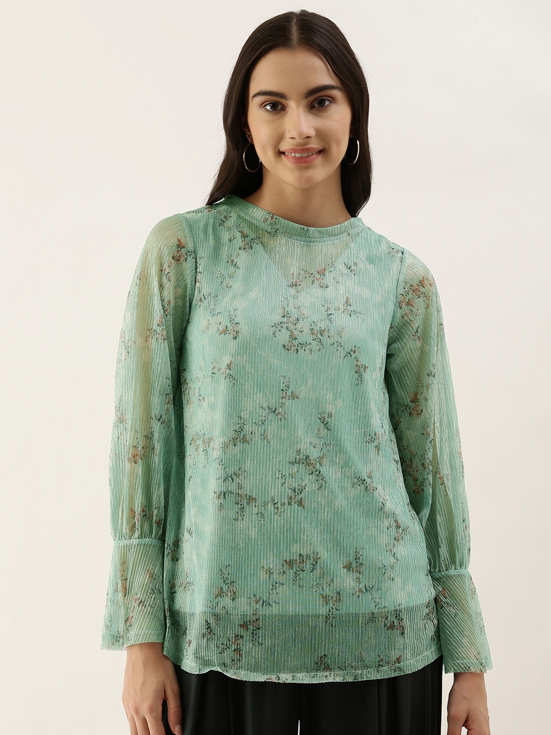 

AND Green Floral Print Top