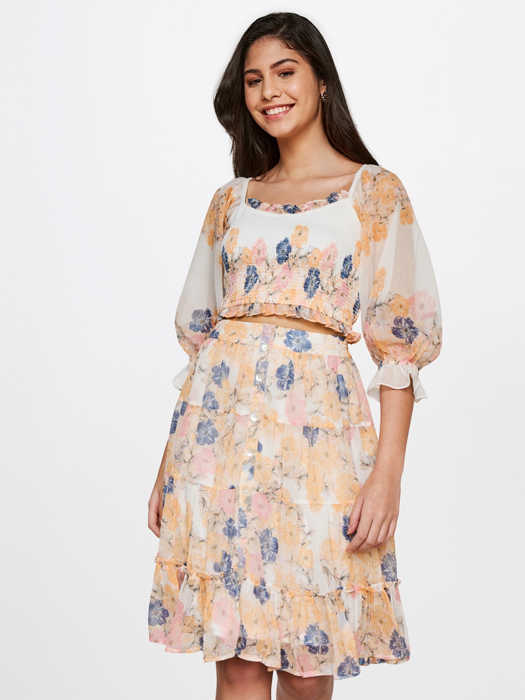 

AND Women Floral Print Co-ords, Yellow