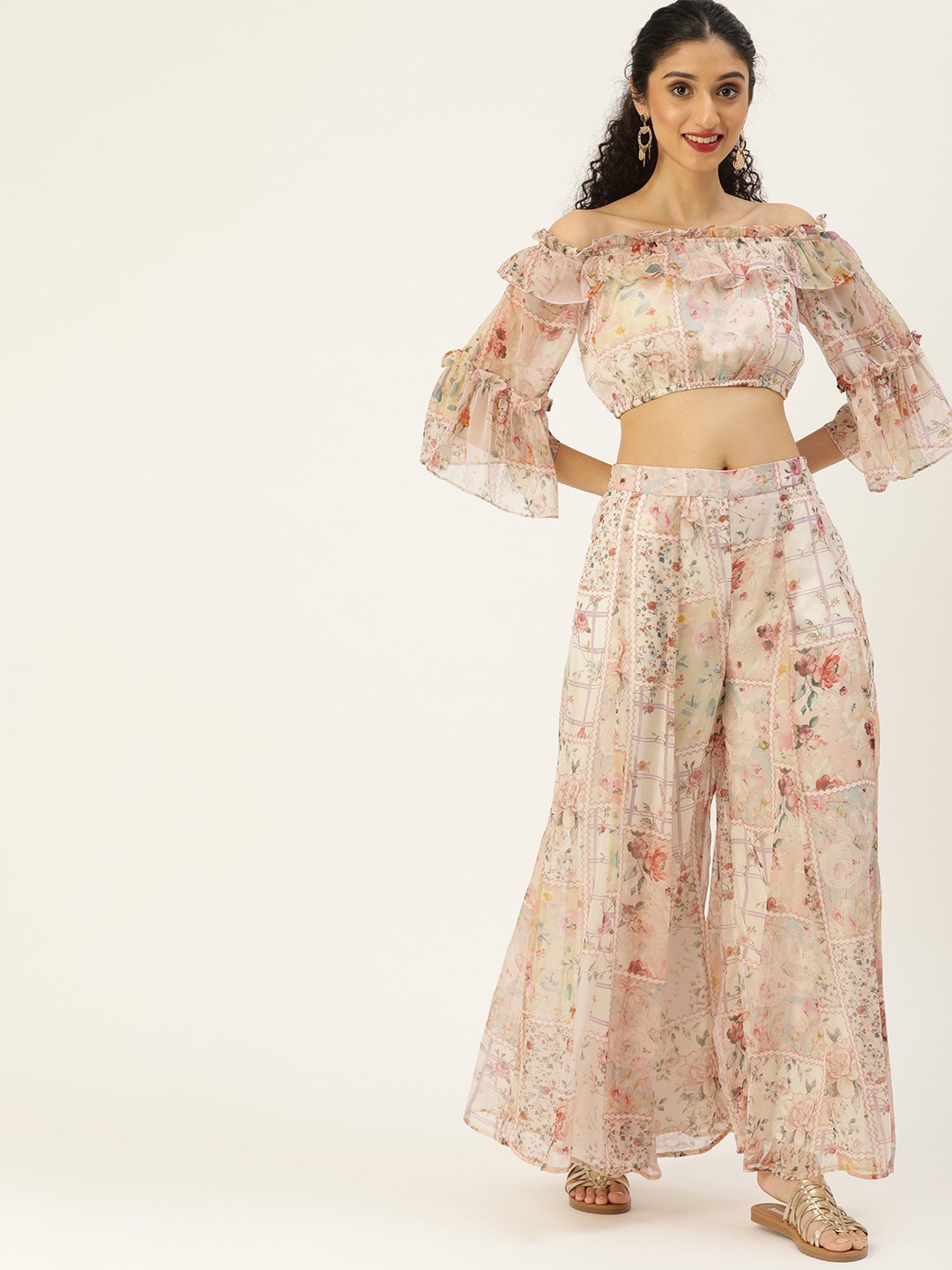 

AND Women Multicolour Crop Top with Palazzo, Multi