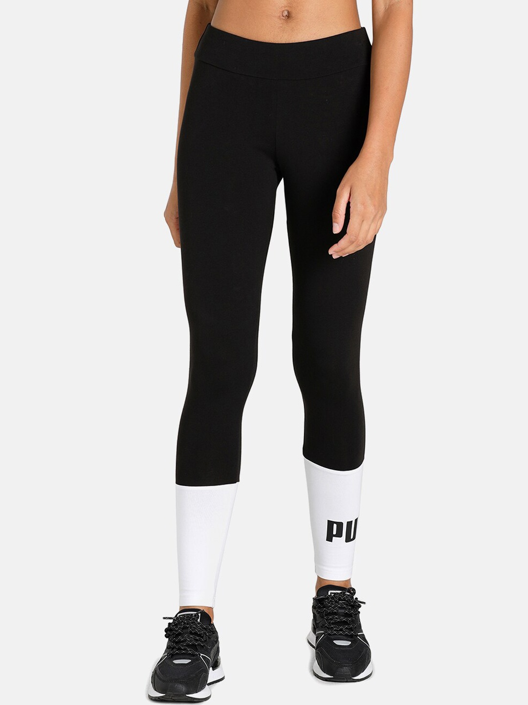 

Puma Women Black & White Colourblocked Essential Tights