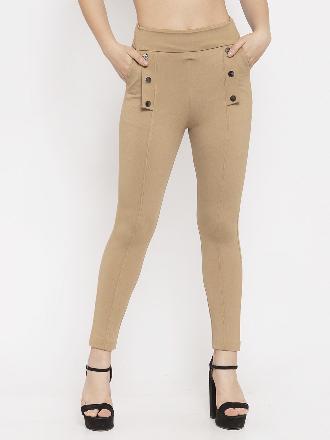 

Clora Creation Women Beige Solid Treggings