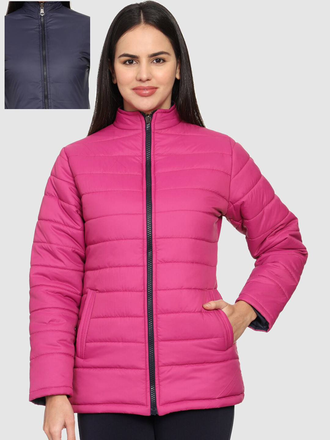 

CL SPORT Women Navy Blue & Pink Reversible Puffer Jacket