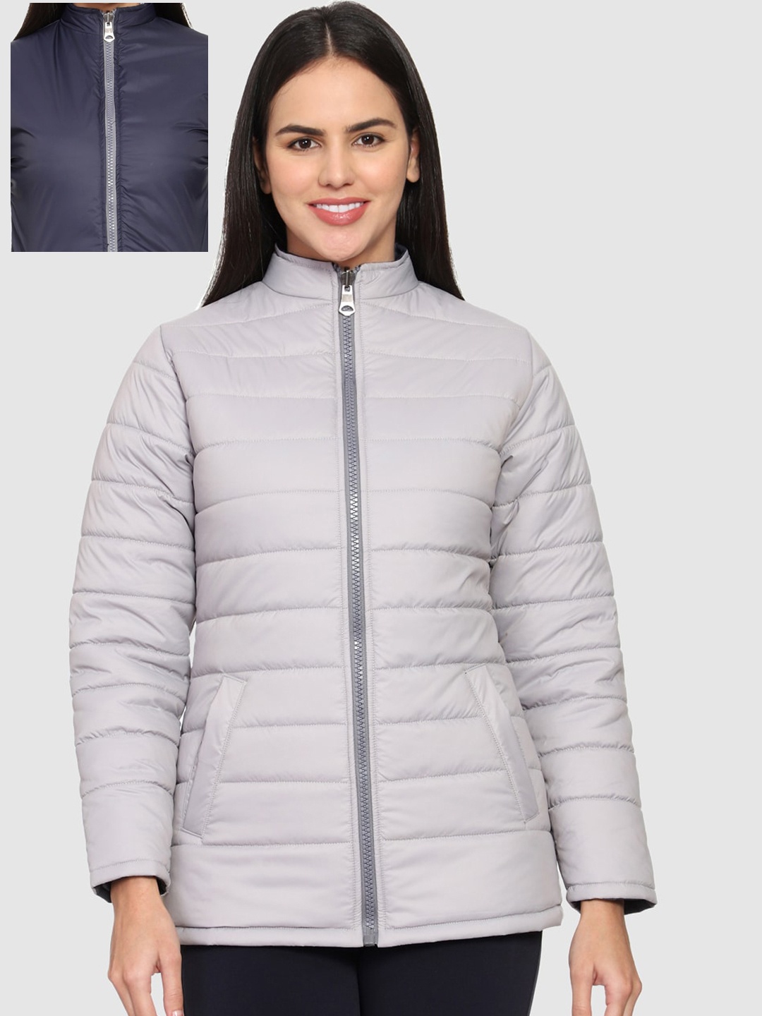 

CL SPORT Women Grey & Blue Reversible Puffer Jacket