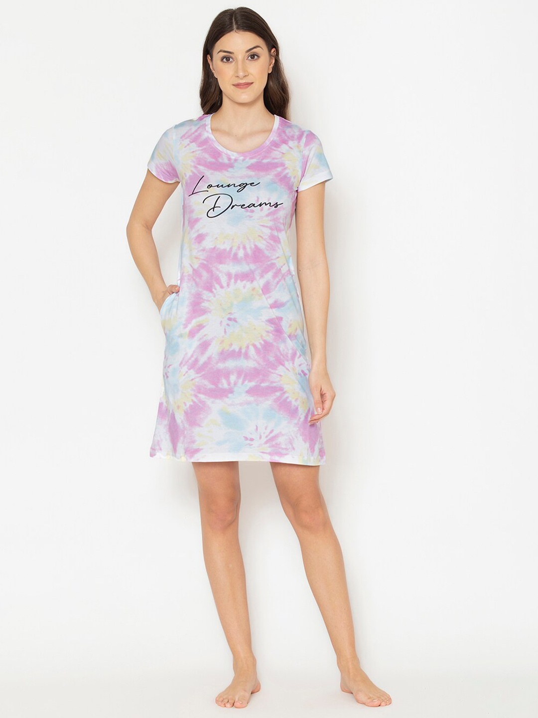 

Lounge Dreams Multicoloured Tie & Die Printed Pure Cotton Nightdress, Multi