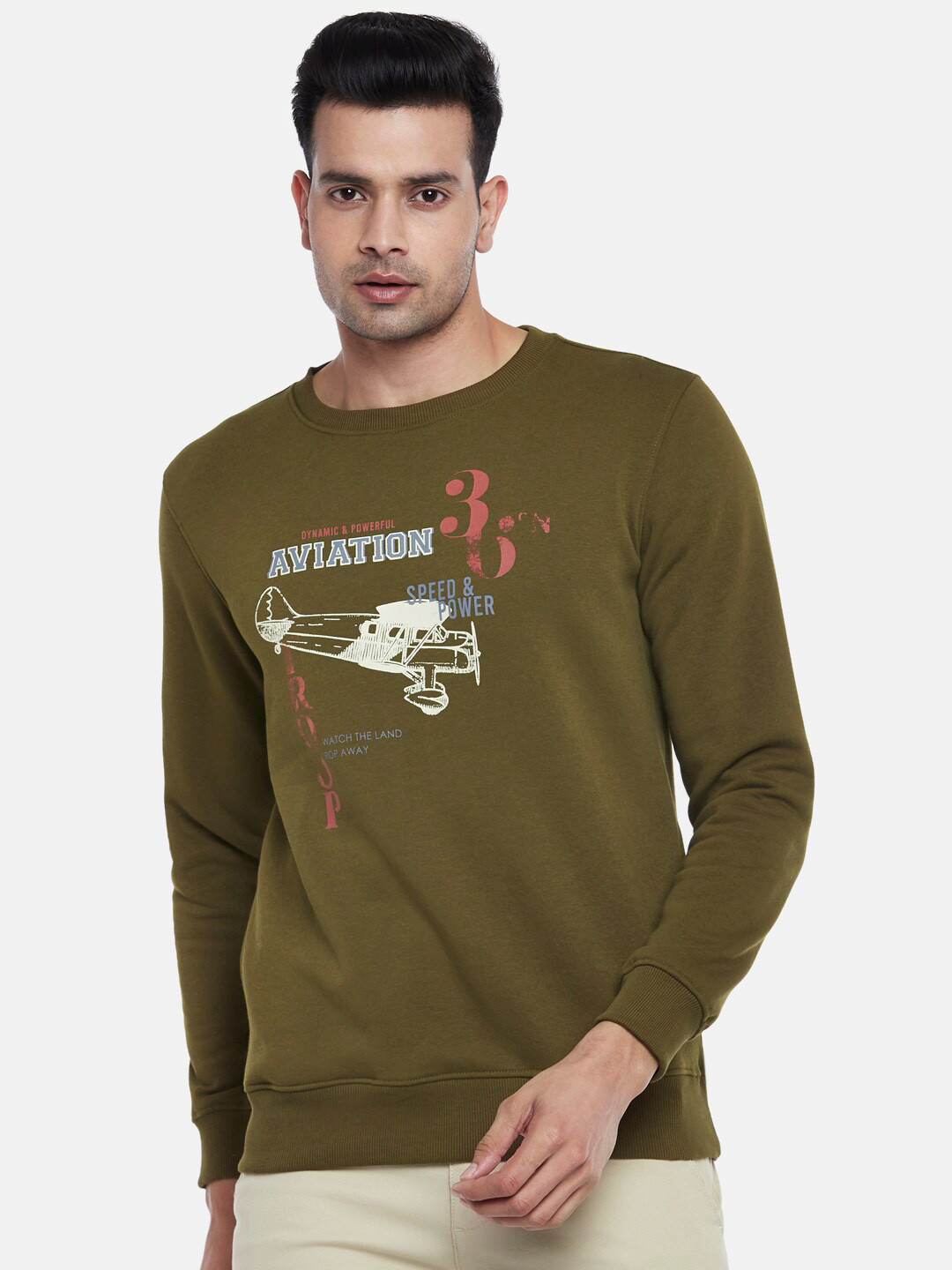 

BYFORD by Pantaloons Men Olive Green Printed Sweatshirt