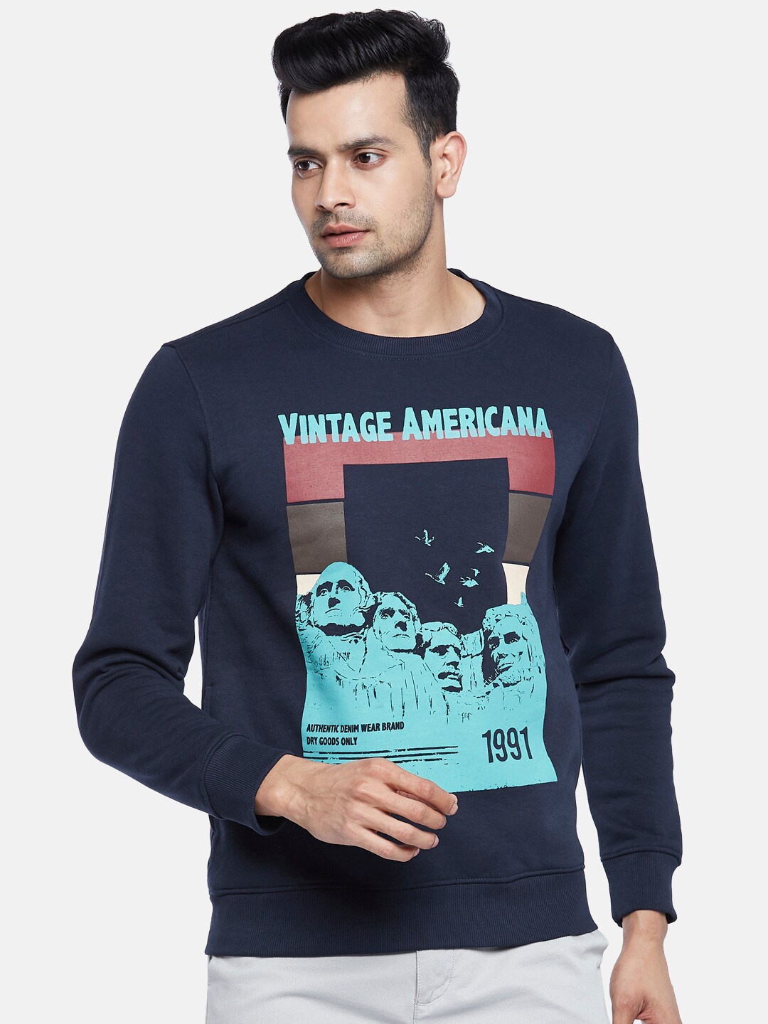 

BYFORD by Pantaloons Men Navy Blue Printed Sweatshirt