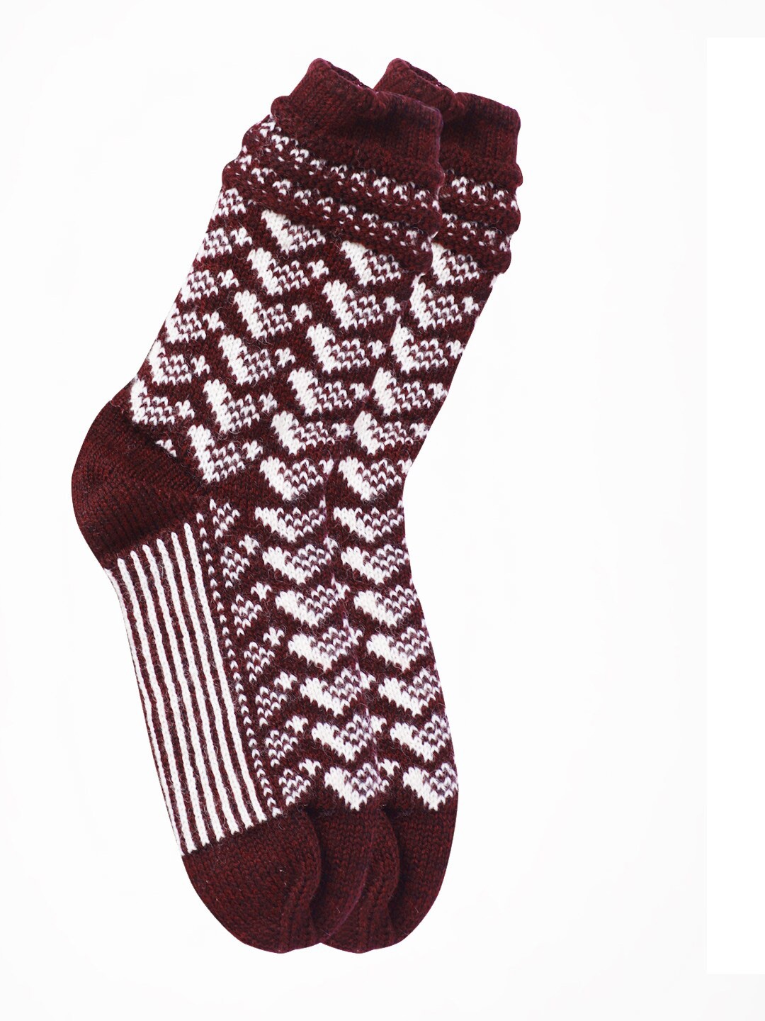 

Bharatasya Women Maroon & White Christmas Above Ankle Length Winter Socks