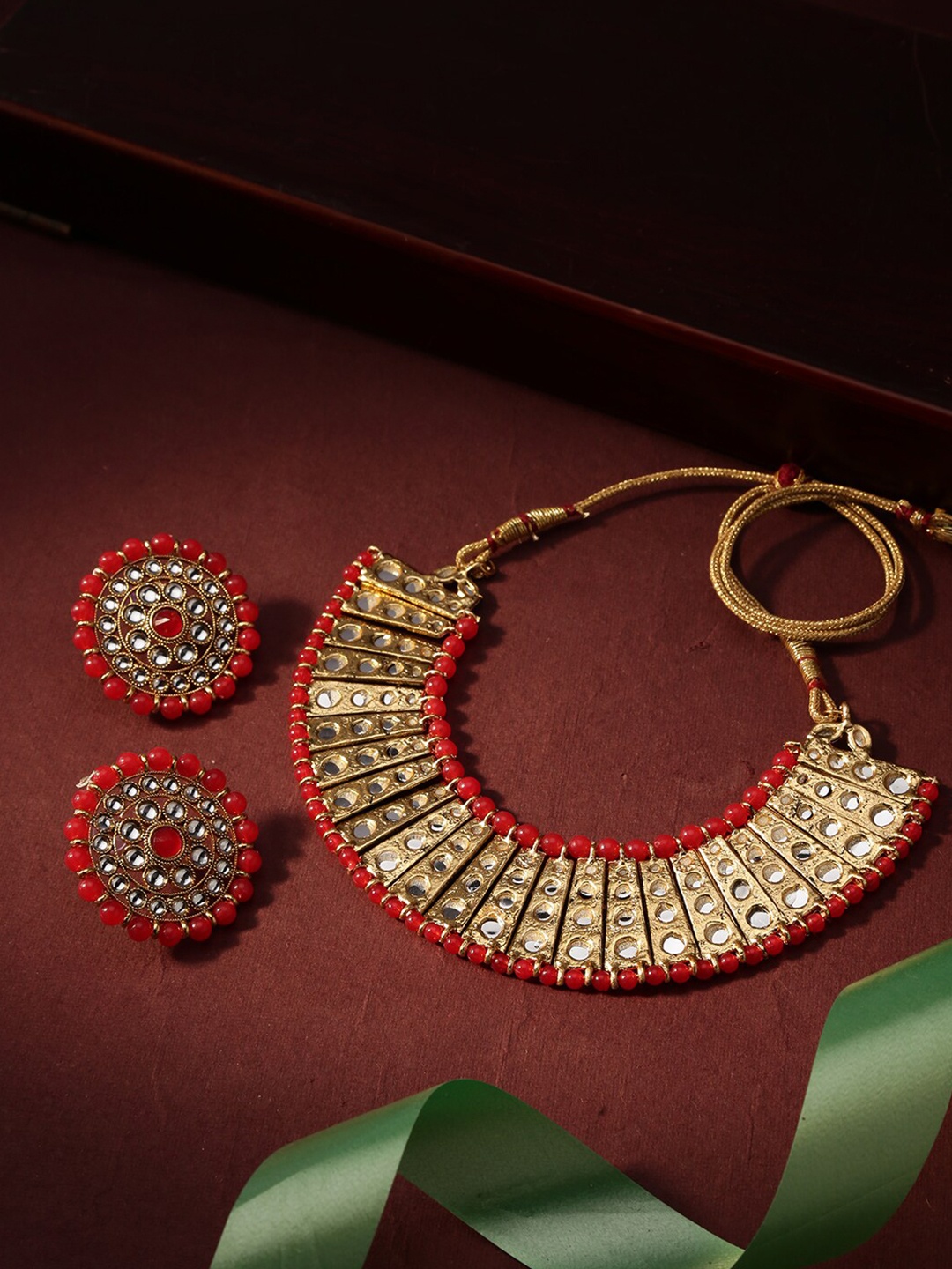 

LIVE EVIL Red & Gold-Toned Gold-Plated Necklace Set
