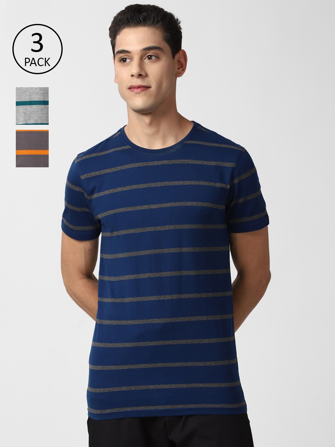 

Peter England Men Grey 3 Striped Pockets T-shirt