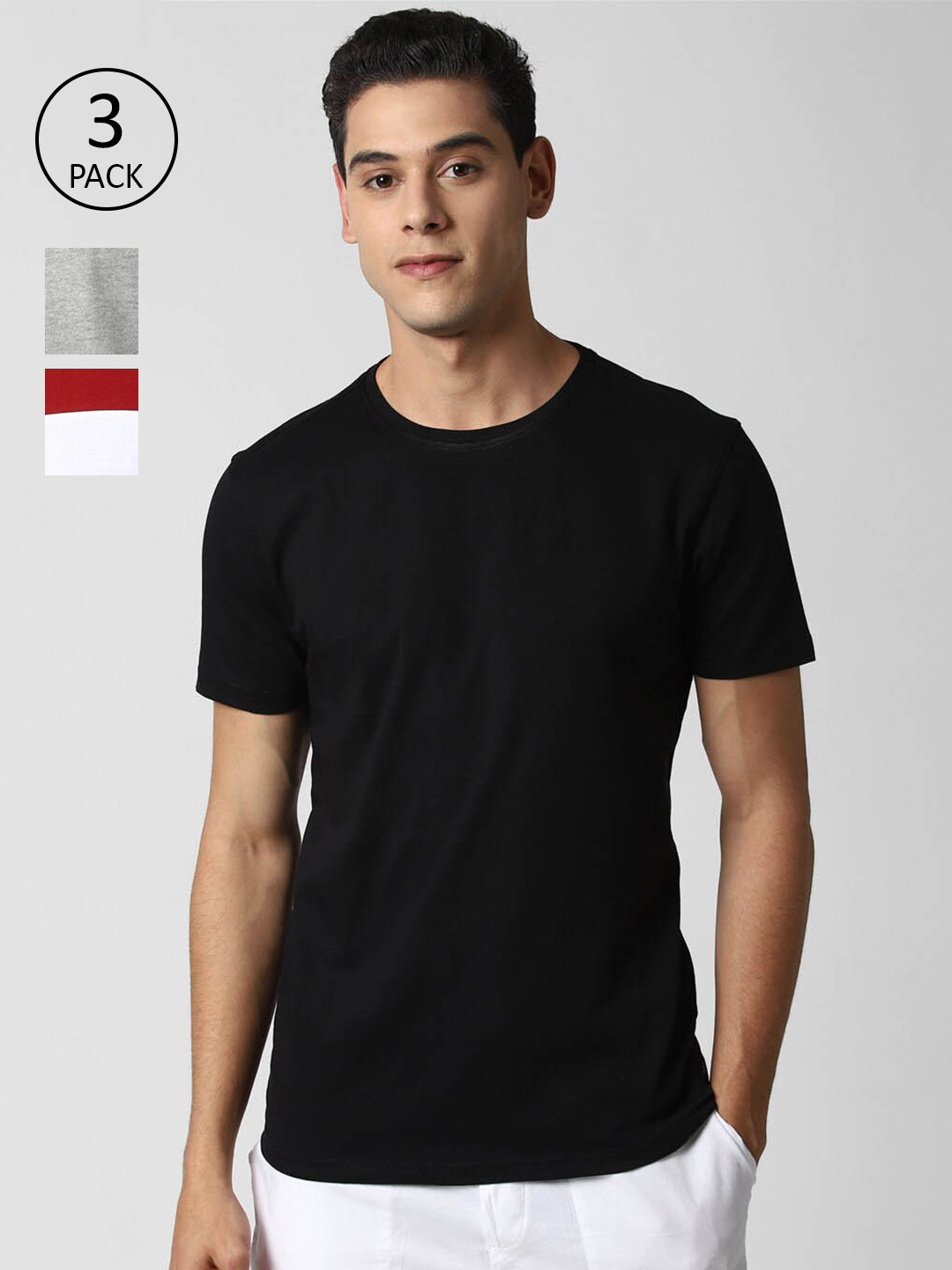 

Peter England Men Pack Of 3 White & Black Pure Cotton T-shirt