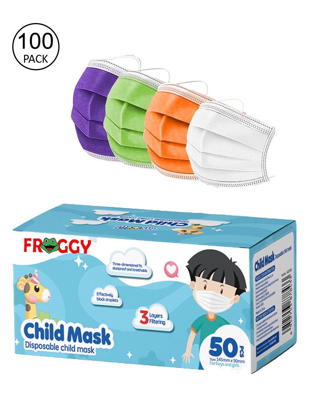 

FROGGY Assorted Pack Of 100 3Ply Anti-Pollutions Disposable Outdoor Masks