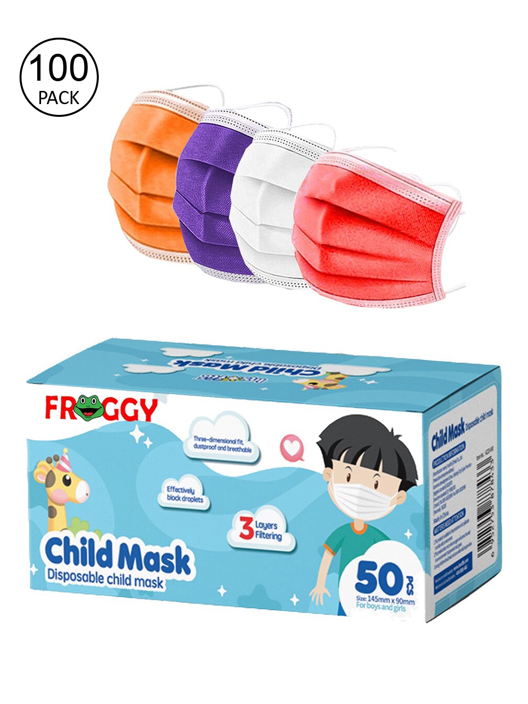 

FROGGY Kids Pack Of 100 Assorted 3-Ply Anti-Pollution Mask