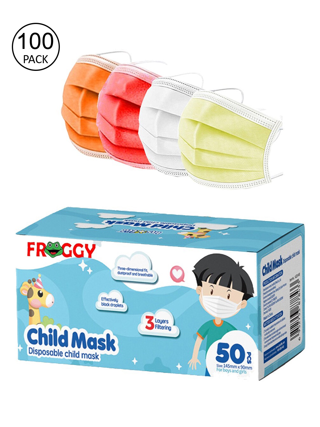 

FROGGY Pack Of 100 Assorted 3 Ply Anti-Pollution Mask
