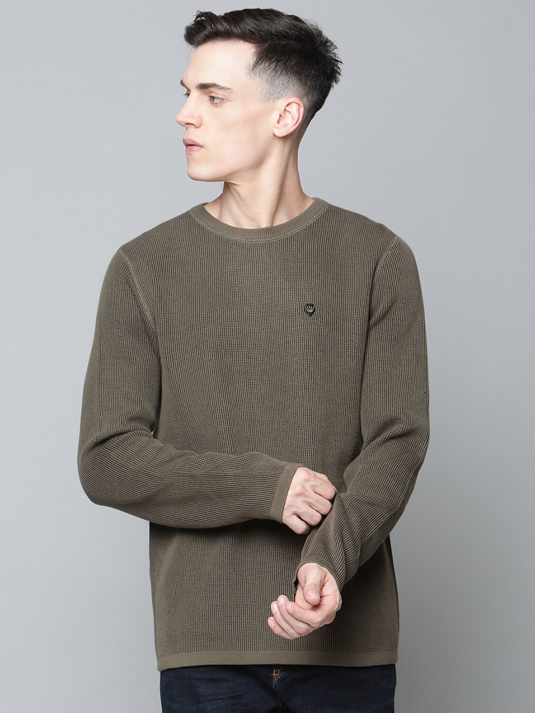 

JUNK de LUXE Men Olive Green Pure Cotton Pullover