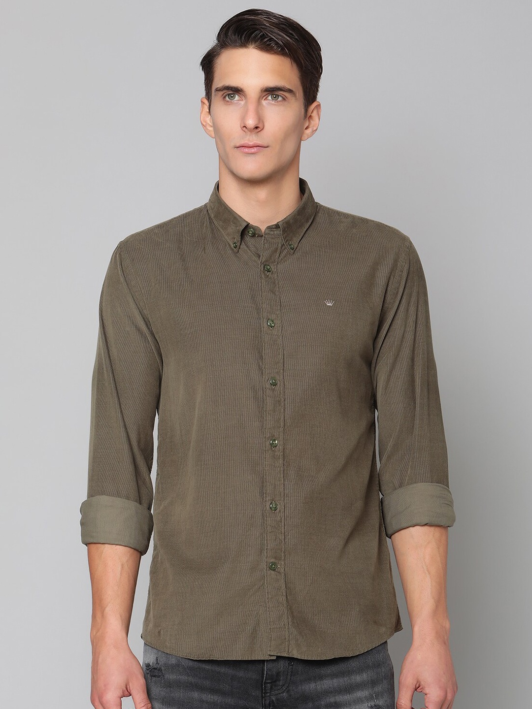 

JUNK de LUXE Men Olive Green Slim Fit Casual Shirt
