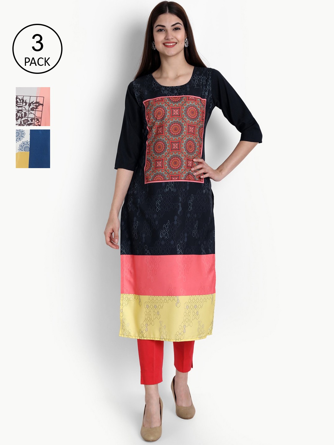 

Ethnic basket Women Pack Of 3 Kurtas, Blue