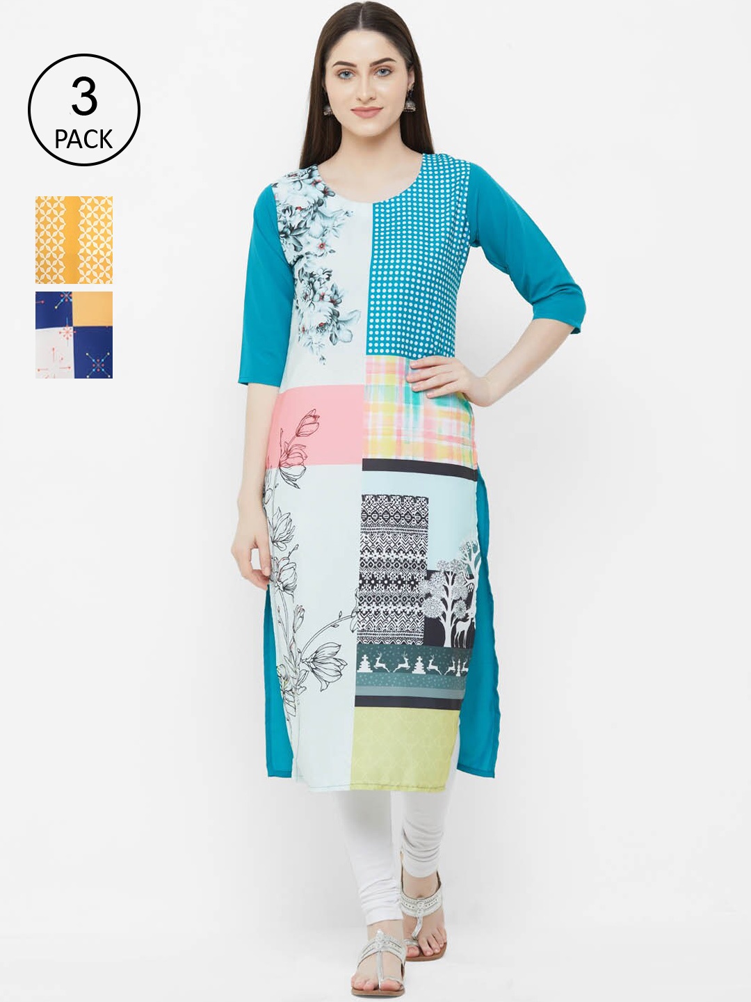 

Ethnic basket Women Pack Of 3 Kurtas, Blue