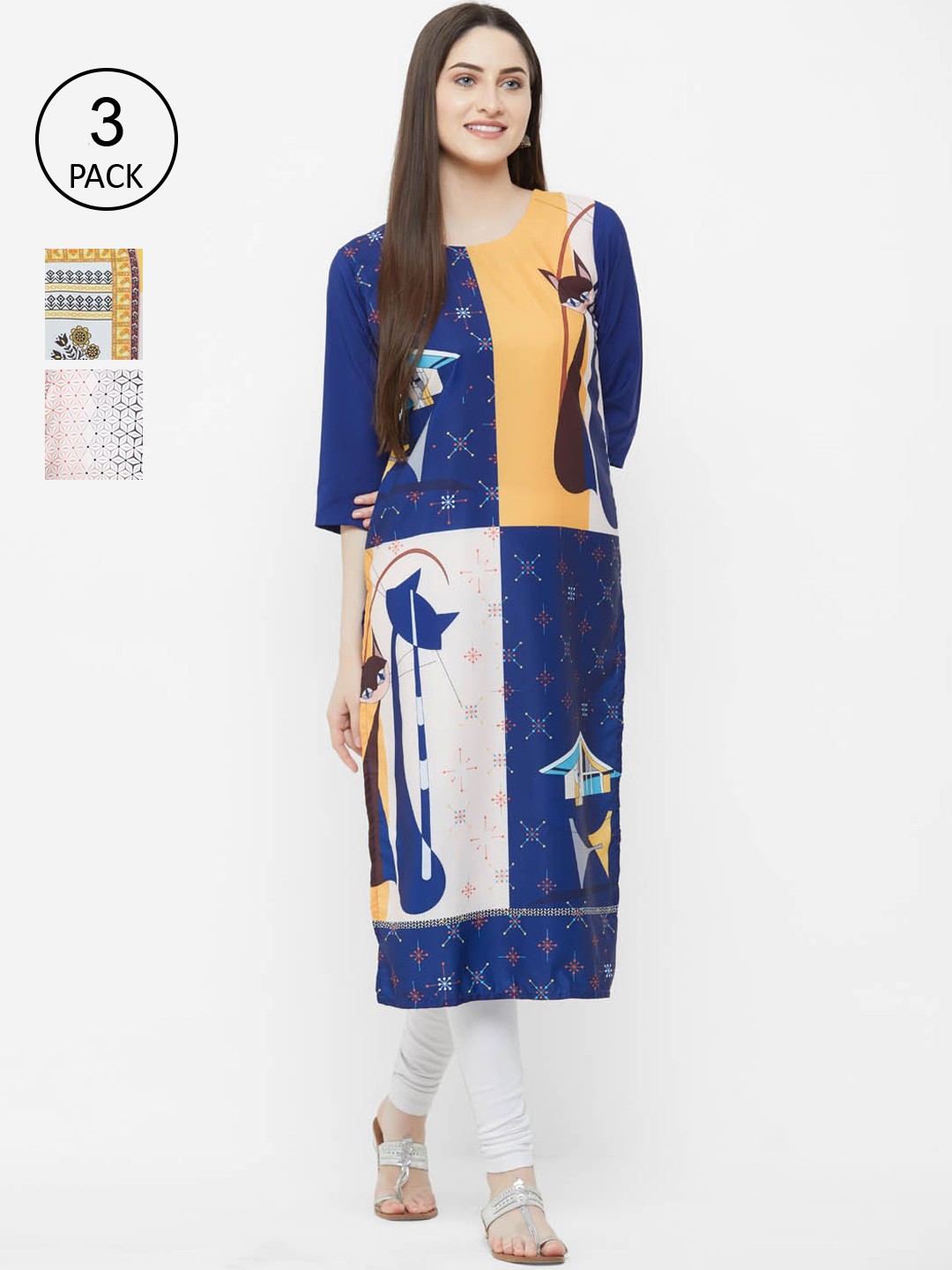 

Ethnic basket Women Pack of 2 Printed Kurtas, Navy blue