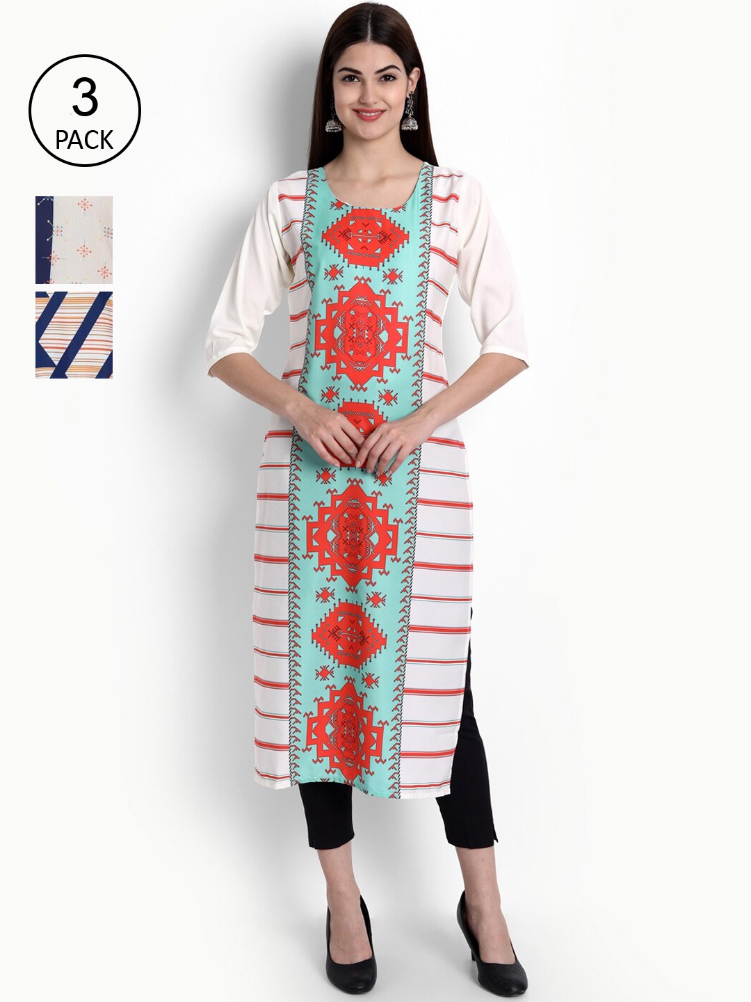 

Ethnic basket Women Pack Of 3 Kurtas, Blue
