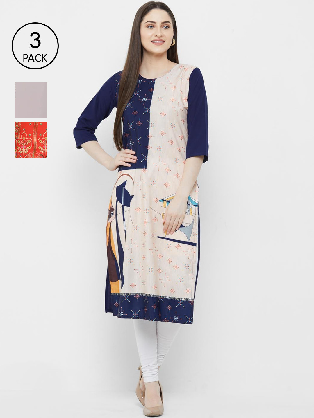 

Ethnic basket Women Pack Of 3 Kurtas, Pink