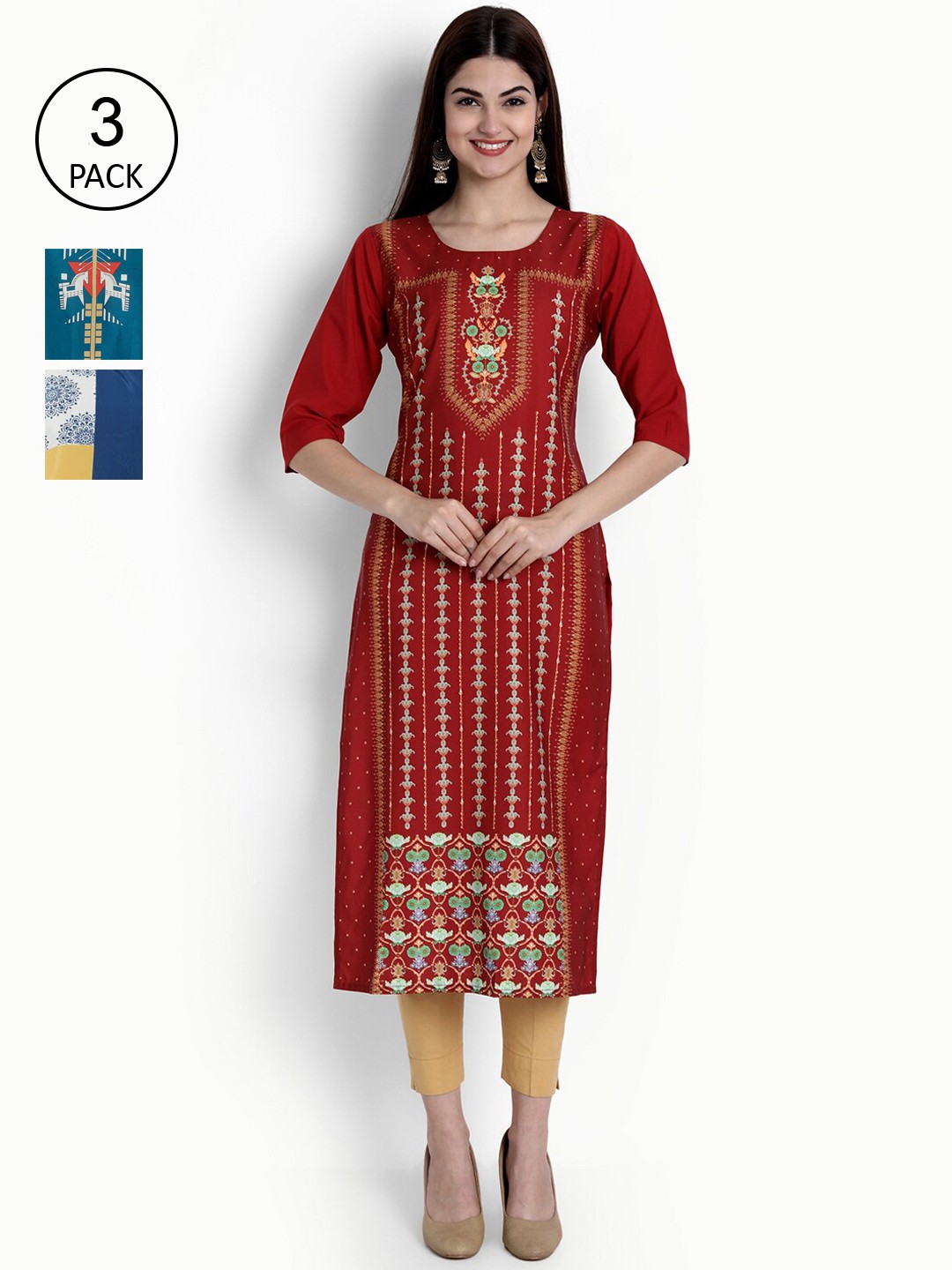 

Ethnic basket Women Pack of 2 Printed Kurtas, Maroon