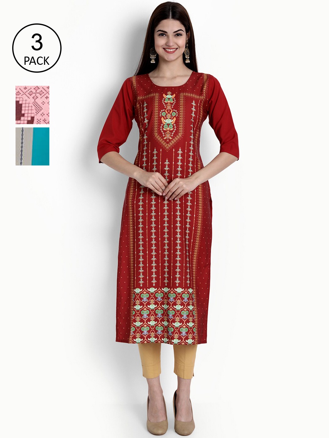 

Ethnic basket Women Pack of 2 Printed Kurtas, Maroon