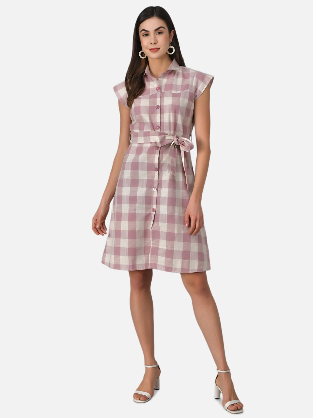 

Purple State Pink Checked Shirt Dress