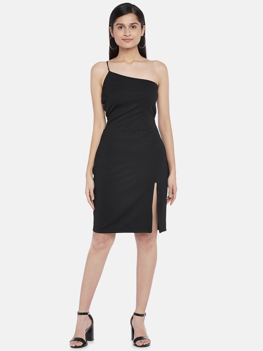 

People Black One Shoulder Sheath Dress
