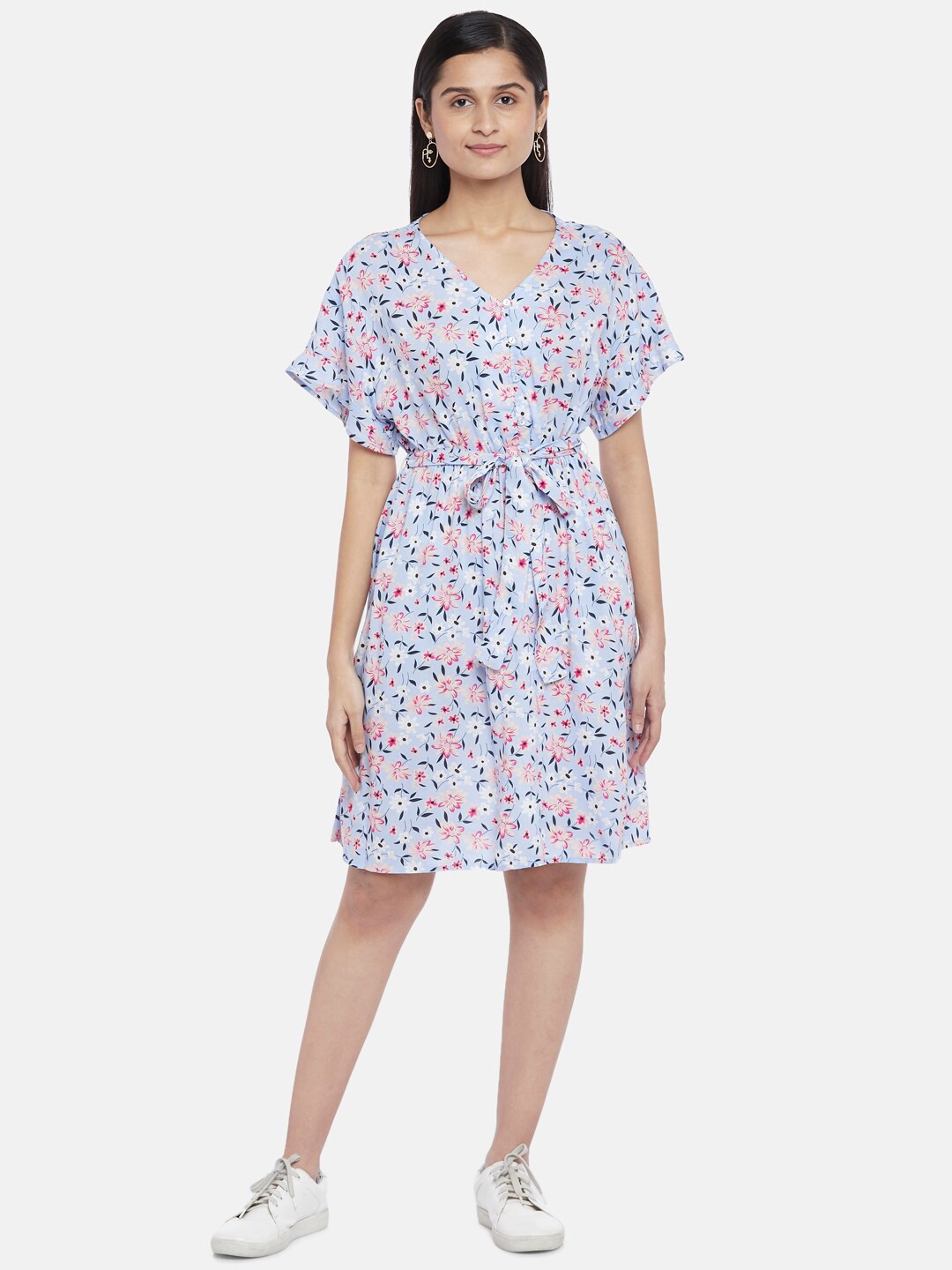 

People Blue Floral A-Line Dress