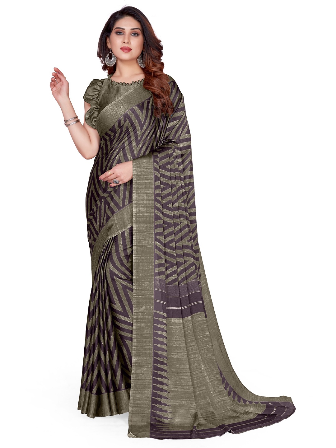 

KALINI Purple & Grey Leheriya Saree