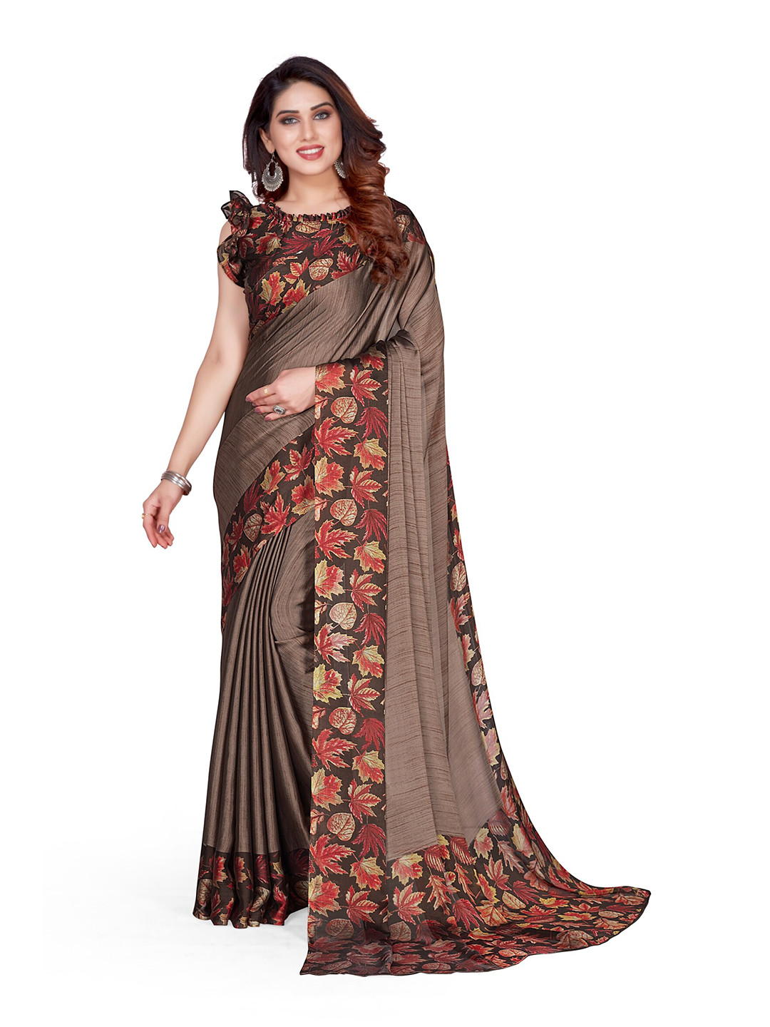 

KALINI Coffee Brown & Red Saree