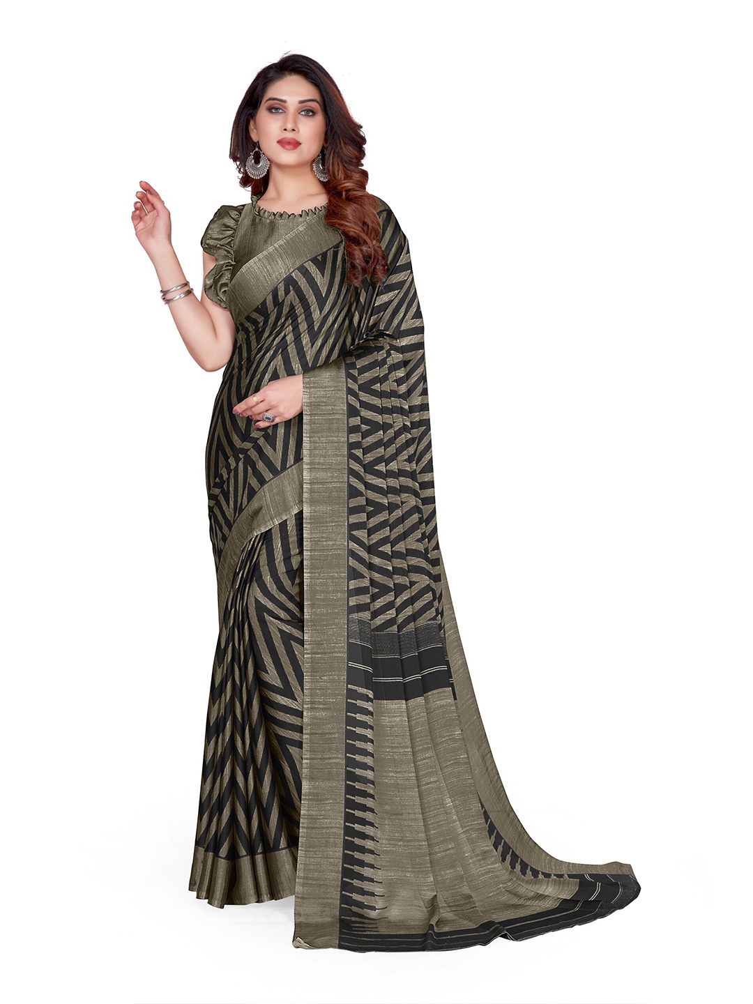 

KALINI Black & Grey Striped Saree