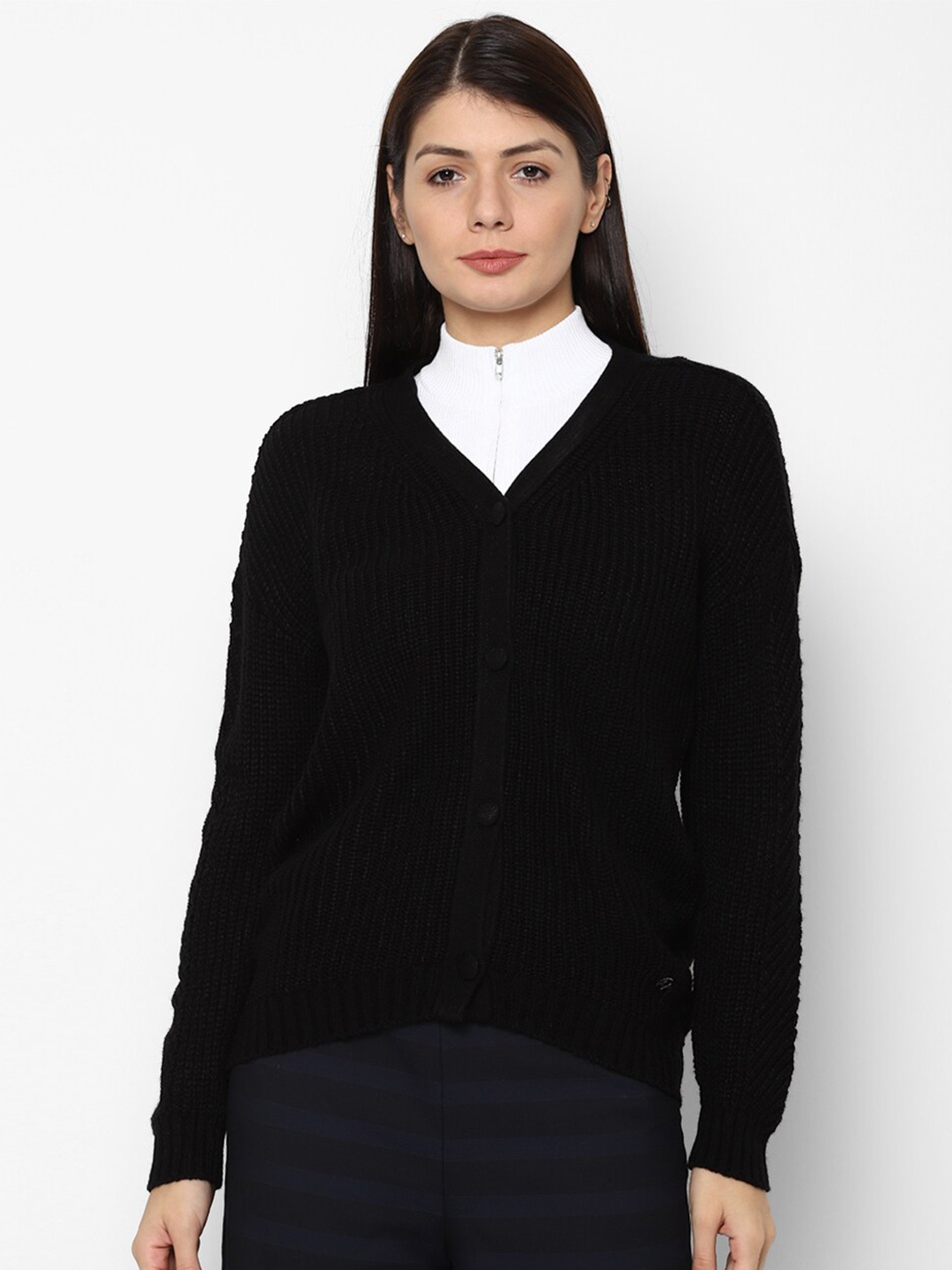 

Allen Solly Woman Women Black Ribbed Acrylic Cardigan