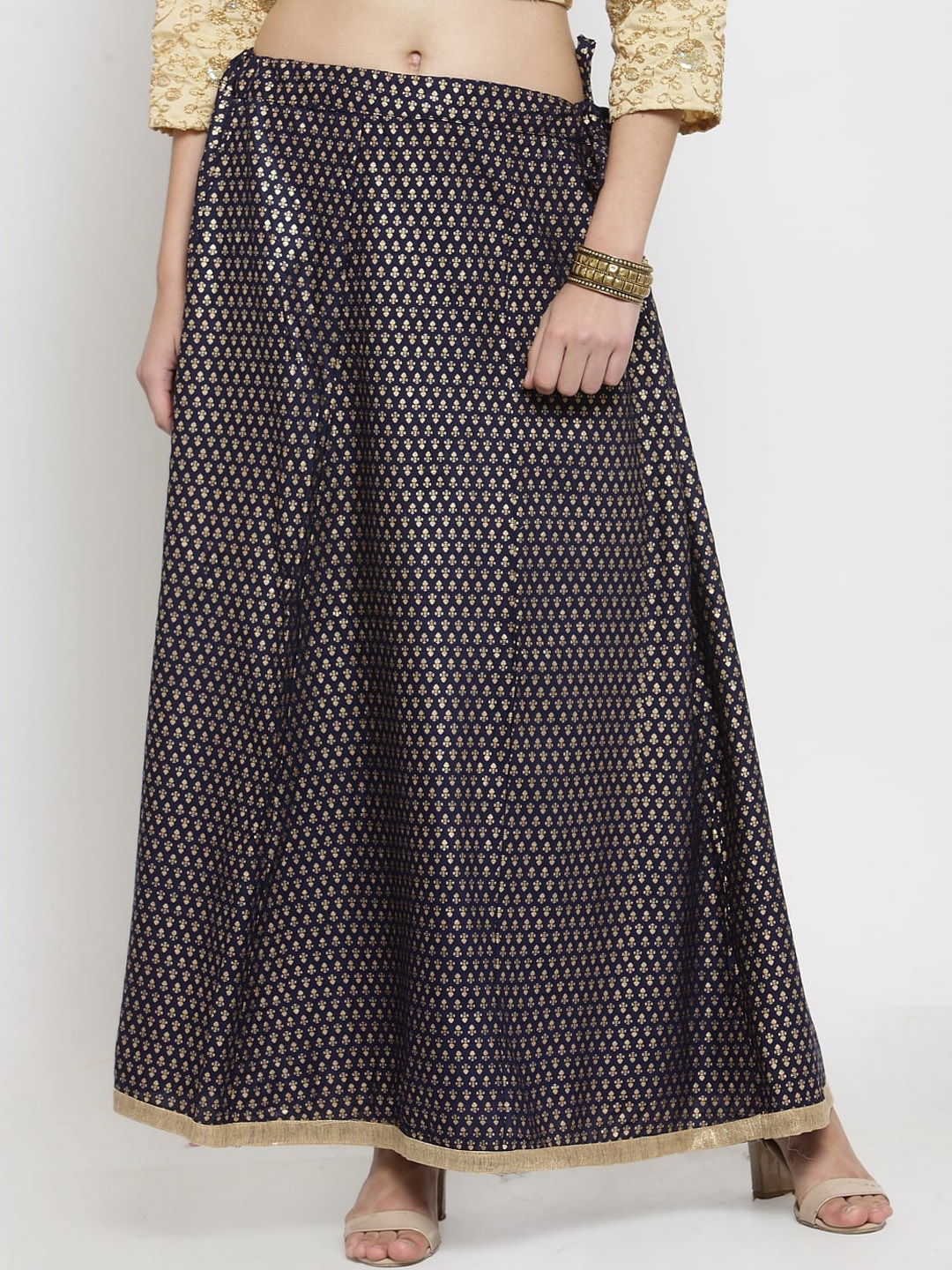 

Clora Creation Women Navy Blue & Beige Printed Maxi-Length Flared Skirt