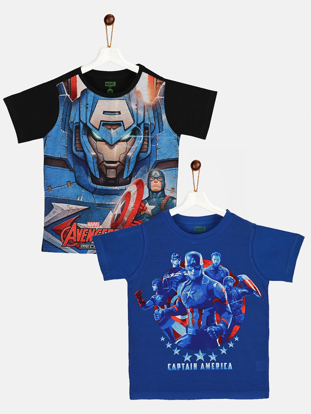 

YK Marvel Boys Pack of 2 Captain America Printed T-shirts, Black