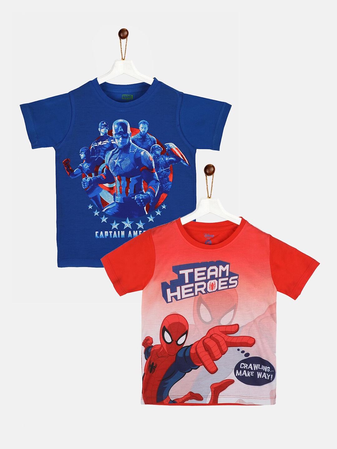 

YK Marvel Boys Pack of 2 Spider-Man & Captain America Printed T-shirts, Red