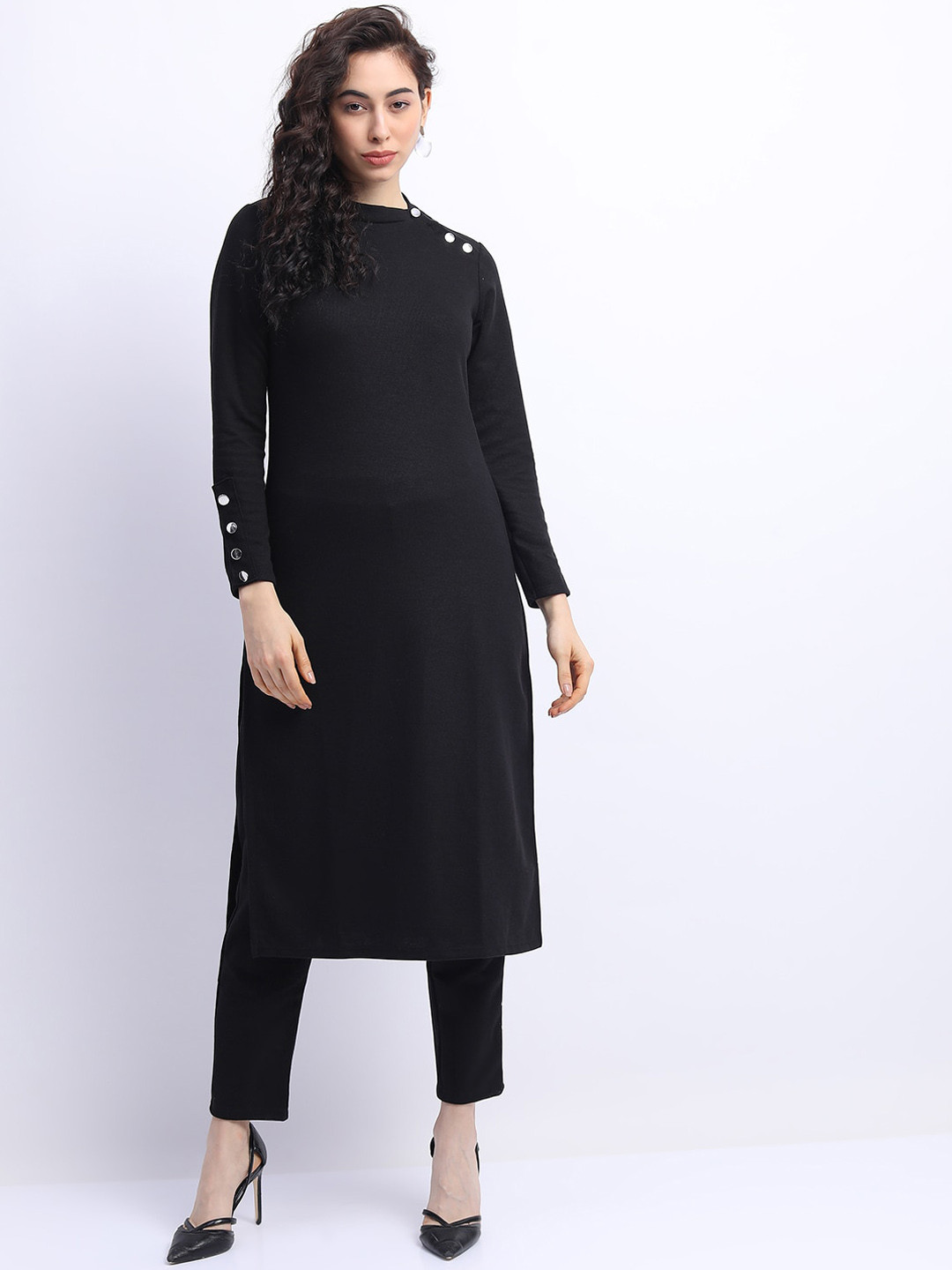 

Vishudh Women Black Yoke Design Kurta with Trousers